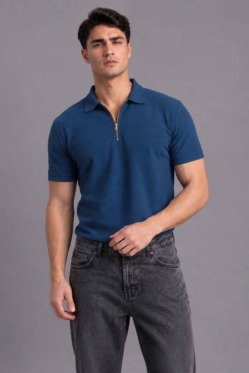 Blue Zipper Polo T-shirt for Men