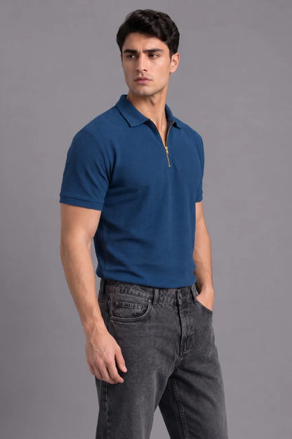 Blue Zipper Polo T-shirt for Men