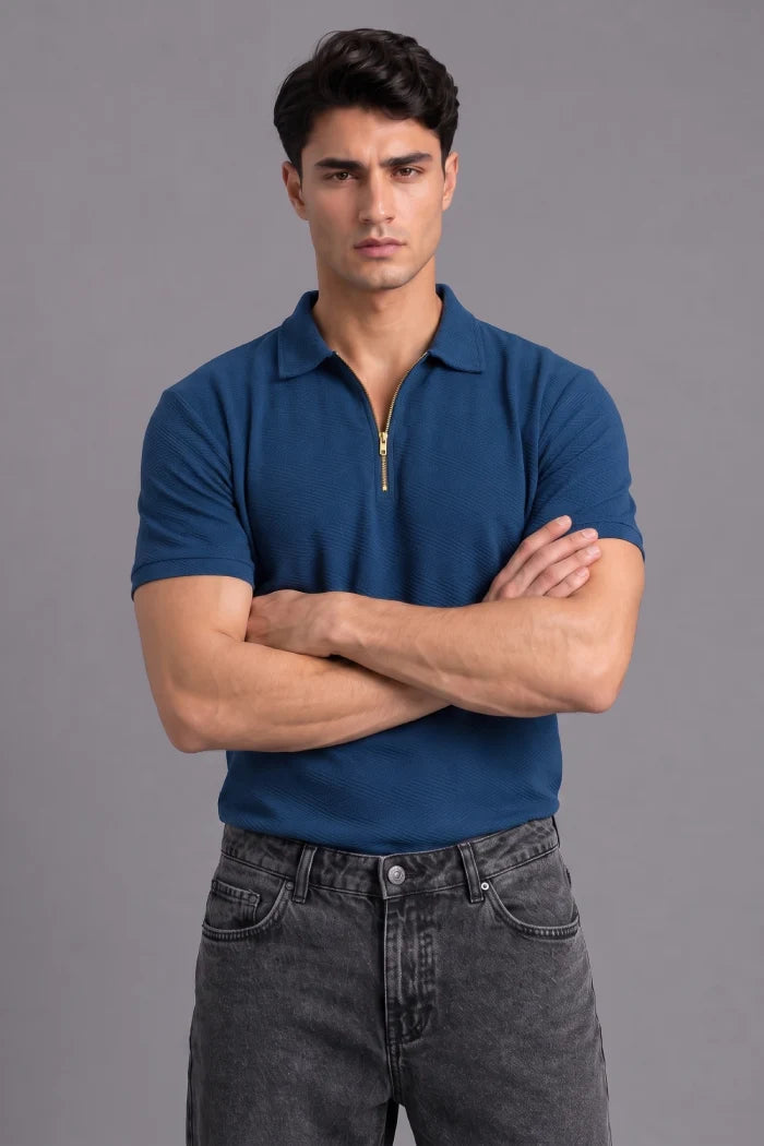 Blue Zipper Polo T-shirt for Men