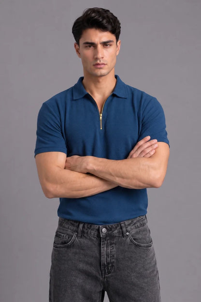 Blue Zipper Polo T-shirt for Men