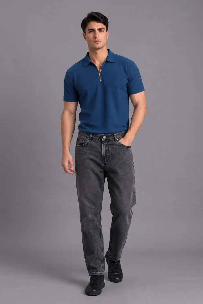 Blue Zipper Polo T-shirt for Men