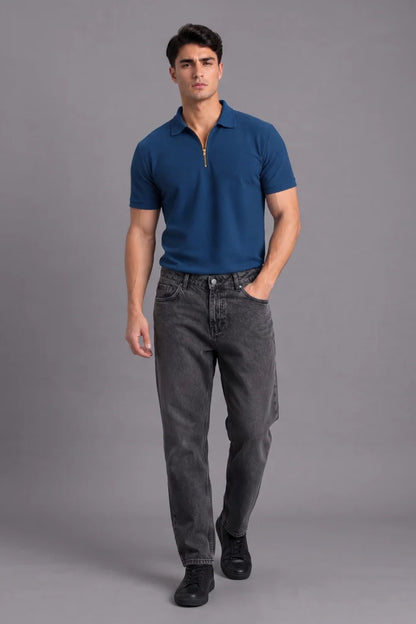 Blue Zipper Polo T-shirt for Men