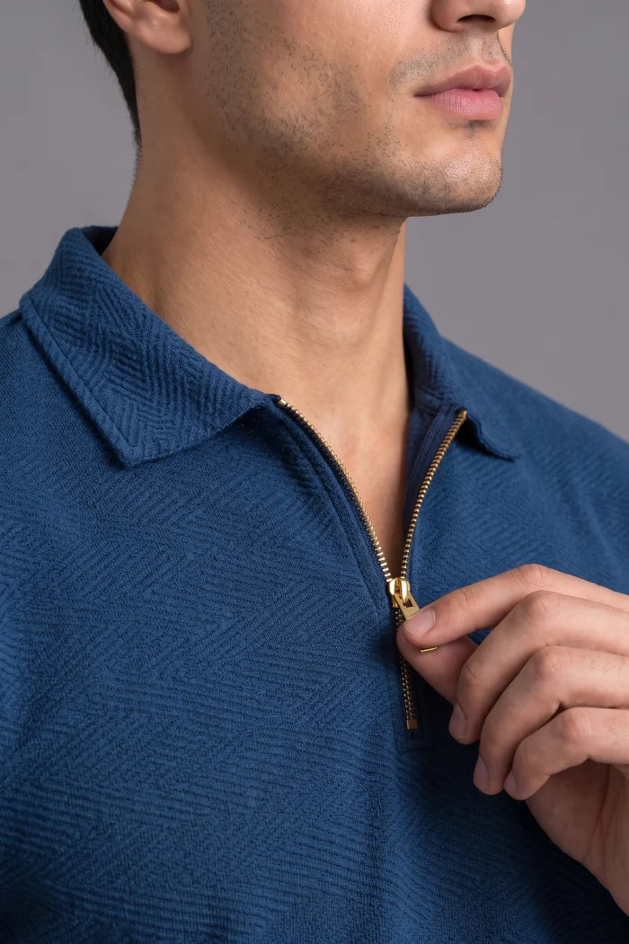 Blue Zipper Polo T-shirt for Men