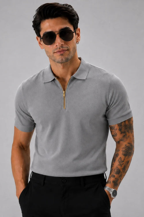 Light Grey Zipper Polo
