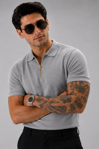 Light Grey Zipper Polo