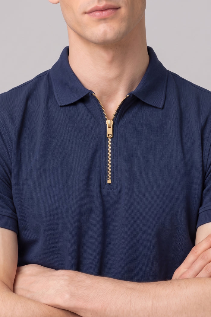 Navy Blue Zipper Polo T-shirt - Matty Lycra