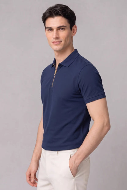 Navy Blue Zipper Polo T-shirt - Matty Lycra