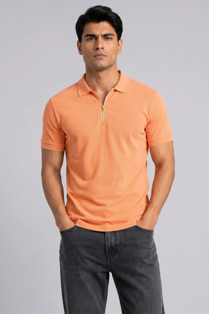 Peach Zipper Polo – Sporty Matty