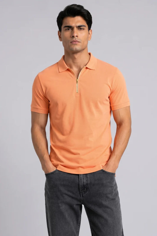 Peach Zipper Polo – Sporty Matty