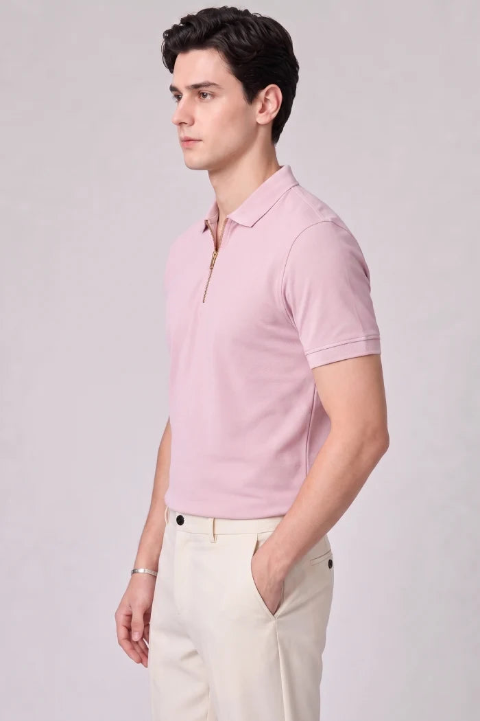 Powder Pink Zipper Polo – Matty Lycra