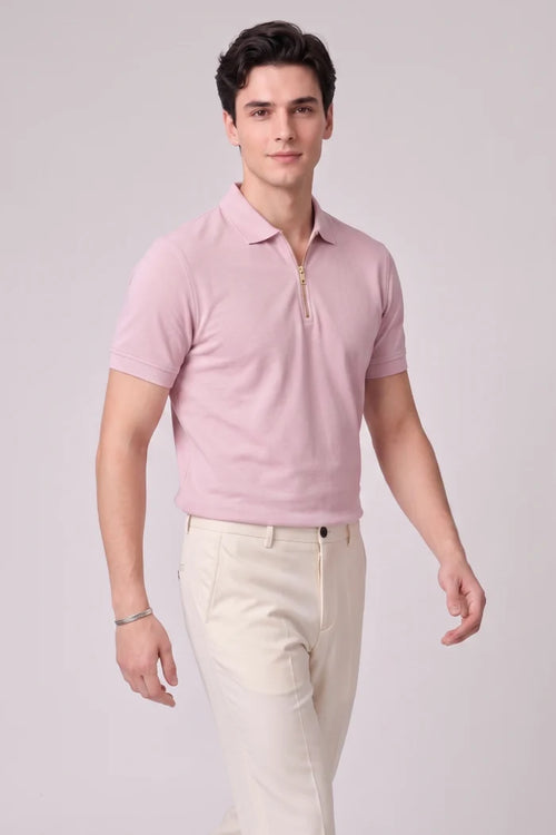 Powder Pink Zipper Polo – Matty Lycra