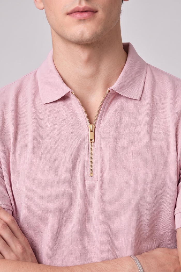 Powder Pink Zipper Polo – Matty Lycra