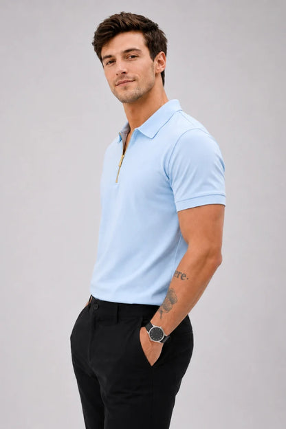 Sky Blue Zipper Polo – Matty Lycra