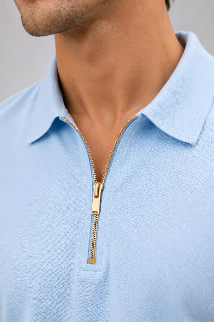 Sky Blue Zipper Polo – Matty Lycra