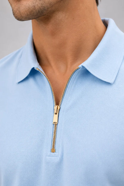 Sky Blue Zipper Polo – Matty Lycra