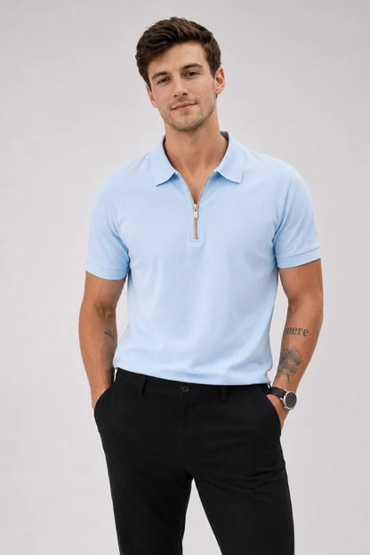 Sky Blue Zipper Polo – Matty Lycra
