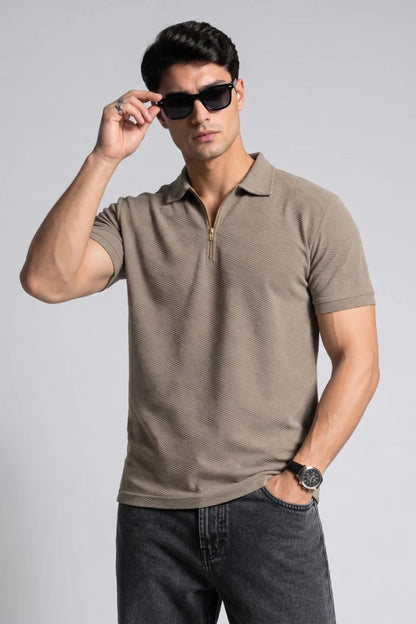 Brown Zipper Polo T-shirt for Men