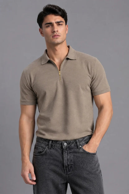Brown Zipper Polo T-shirt for Men