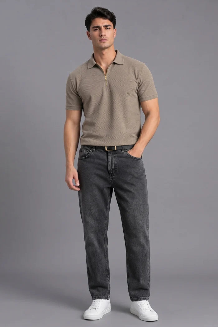 Brown Zipper Polo T-shirt for Men