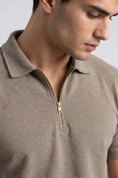 Brown Zipper Polo T-shirt for Men