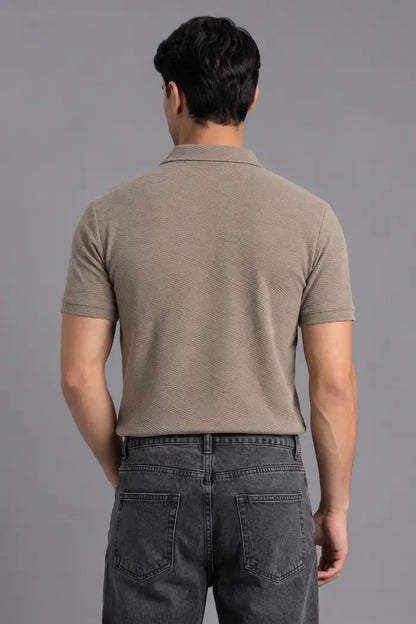 Brown Zipper Polo T-shirt for Men